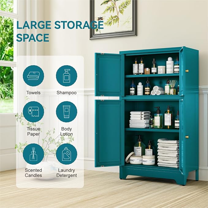 Metal Bathroom Storage Cabinet, Freestanding Pantry Floor Cabinet - Image 6