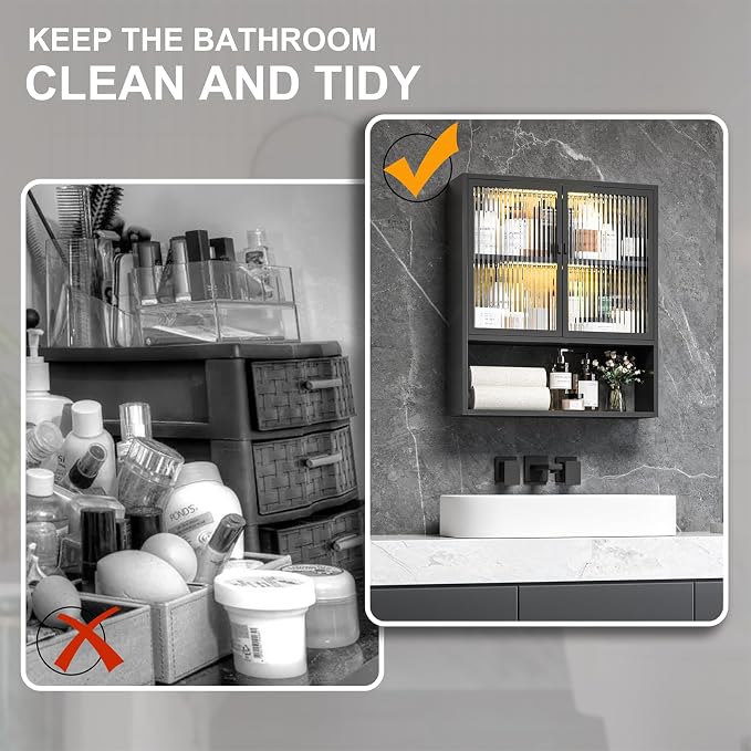 Metal Medicine Cabinet with Glass Doors, Space Saver Bathroom Cabinets Wall - Image 7