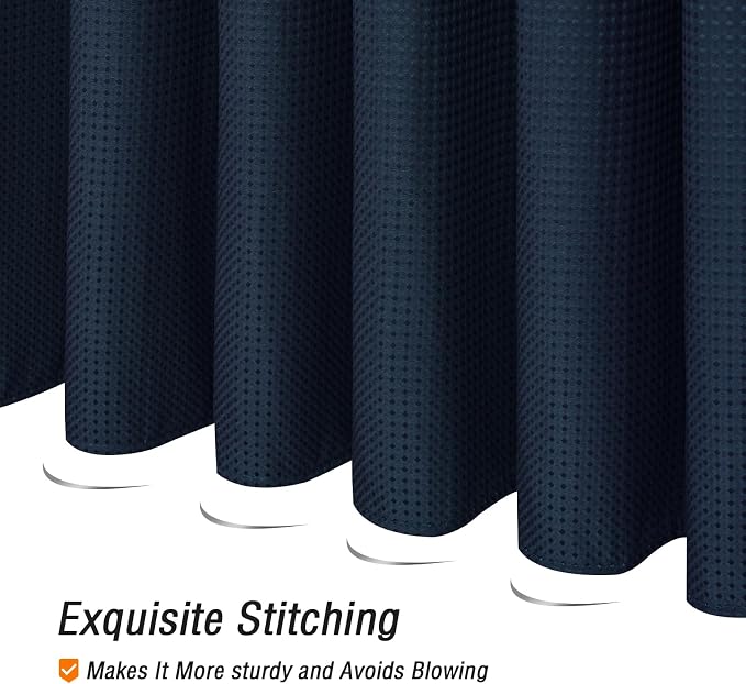 Gibelle Navy Blue Shower Curtain, Waffle Weave Textured Fabric Shower Curtain - Image 5