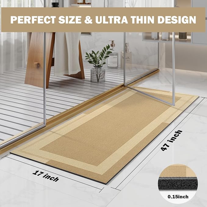 Extra Long Non Slip Bathroom Runner Bath Mat, Rubber Backing Ultra Thin Bath - Image 2