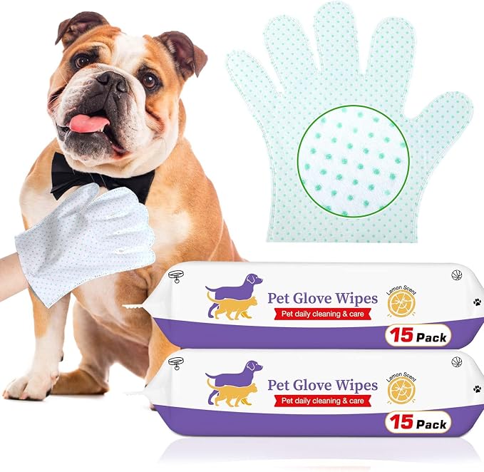 Dog Cleaning Gloves Wipes 30pcs Deodorizing Disposable Pet Grooming Bathing by ALWZ-RDY