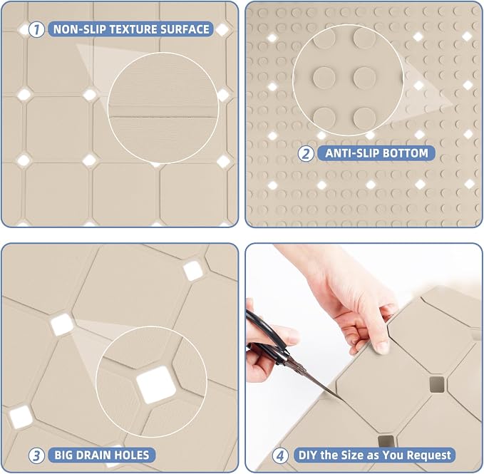 Shower Mat Non Slip 21"x21" Silicone Foldable Bath Mat - Image 5