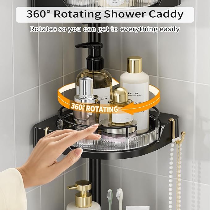 360° Rotating Corner Shower Caddy Tension Pole Organizer - Image 3