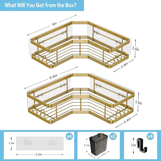 Corner Shower Caddy Organizer Shelf: 2Pack Adhesive Shower Rack, No Drilling - Image 5