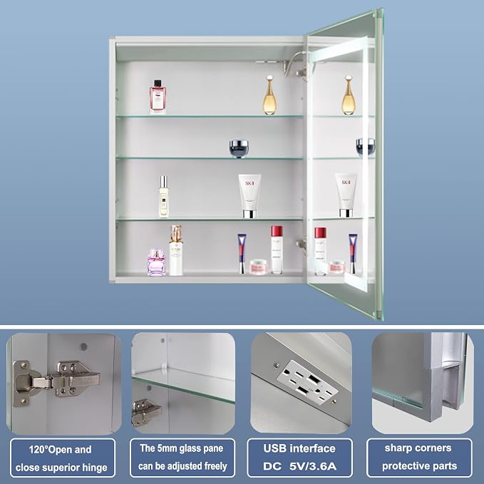 GroGro LED Lighted Bathroom Medicine Cabinet - Image 3