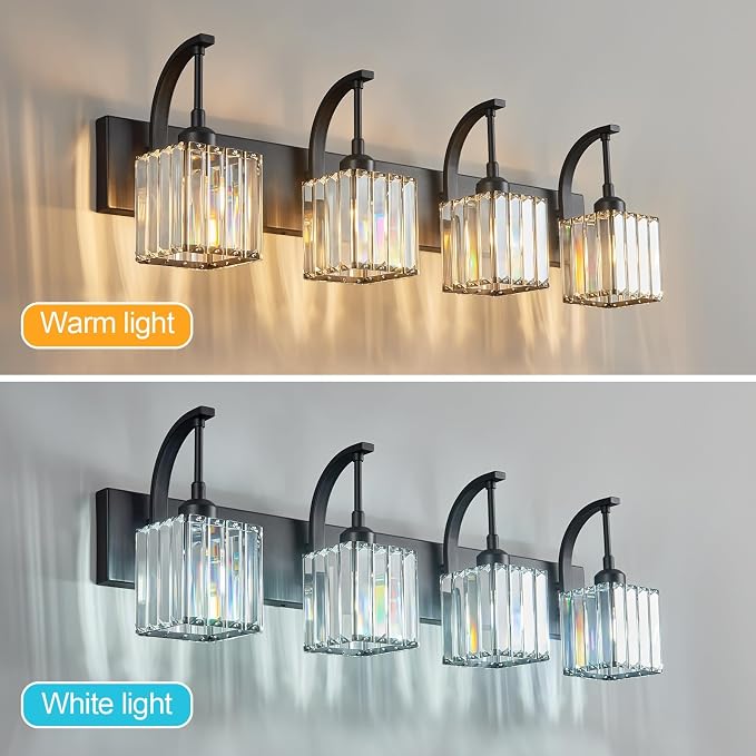 Crystal Vanity Lights 4-Light Black Bathroom Vanity Lights Modern Crystal - Image 2