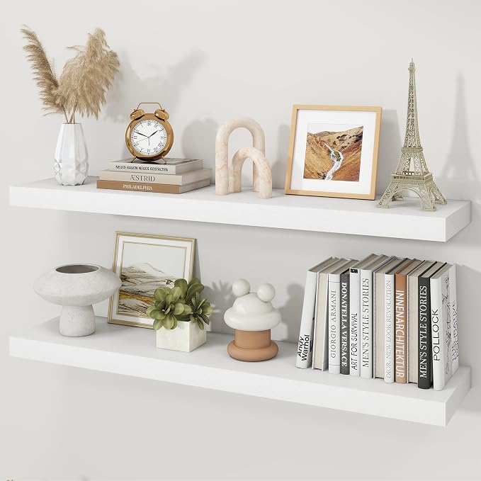 Floating Shelves for Wall, 9.3" Deep Wall Mounted Wood Shelves for Bathroom by Unknown