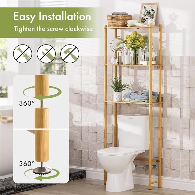 AmazerBath Over The Toilet Storage Shelf Bamboo, 3-Tier Over Toilet Organizer - Image 6