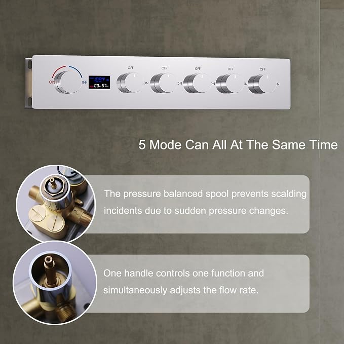 Polished Chrome 16X24 inch Ceiling Mounted Shower Head Set, Digital Display - Image 3