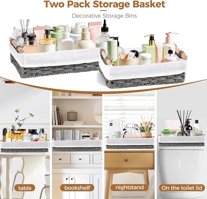 HomeHacks 2 Pack Storage Basket Paper Rope Baskets - Image 6