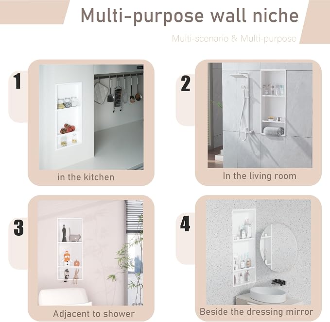 No Tile Needed Shower Niche for Bathroom Storage, Recessed Wall Niche, - Image 5