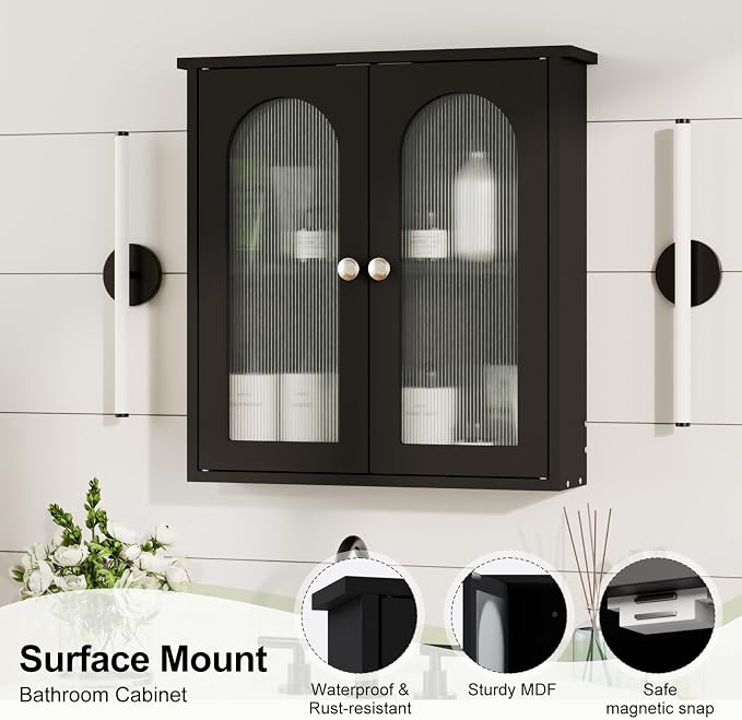 Black Bathroom Wall Cabinet, Bathroom Cabinet Wall Mounted - Image 4