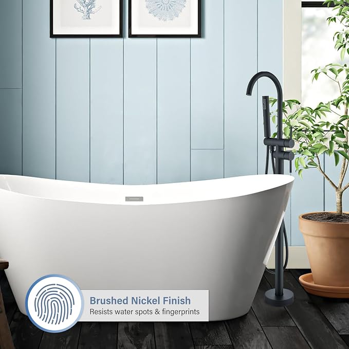 Freestanding Bathtub Faucet Matte Black Floor Mounted Tub Filler - Image 7