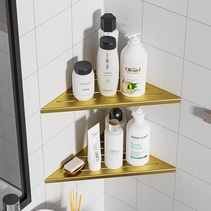 Neodrain 12 Inch Golden Corner Shower Shelves, Corner Shelf - Image 4