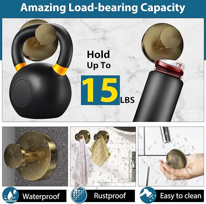 Suction Cup Hooks for Shower, Glass Door, Hold Robe & Wreath, Hanging up to 15 - Image 3