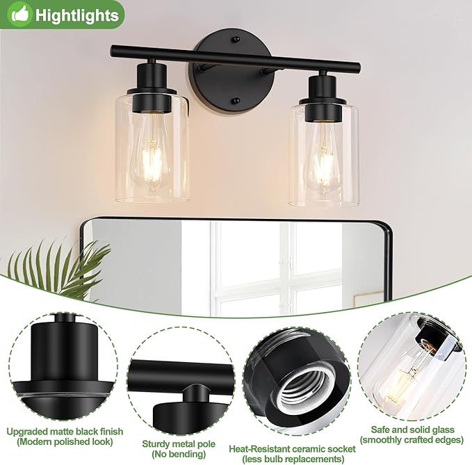 2-Light Bathroom Light Fixtures, Bathroom Wall Lamp - Image 4
