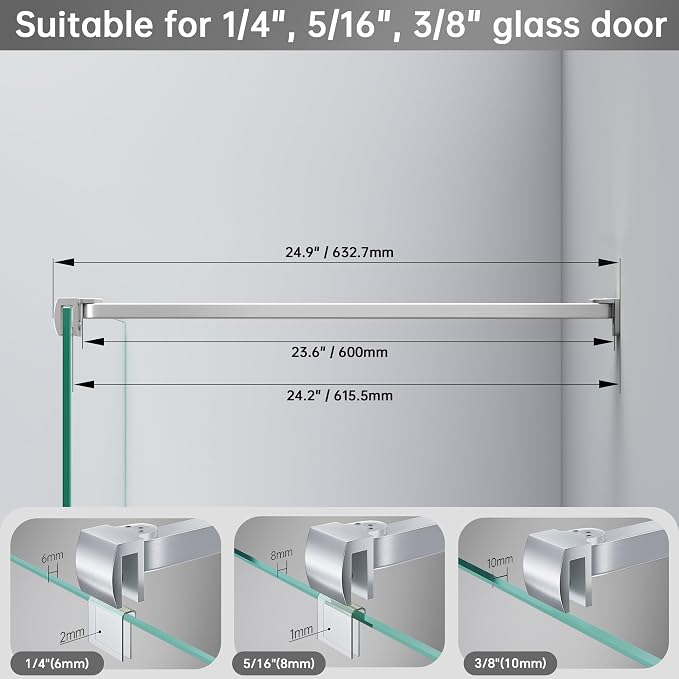 Frameless Shower Door Support Bar, Stainless Steel Wall-to-Glass Support Arm to - Image 5