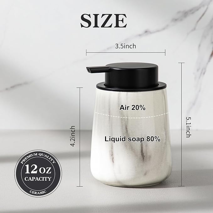 Enra Ceramic Foaming Soap Dispenser, 12 oz Marble Foam soap Dispenser Bathroom - Image 2