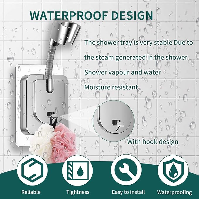 2pcs Shower Head Holder Wall Mount, 360° Adjustable Handheld Holder, No-Drill - Image 4