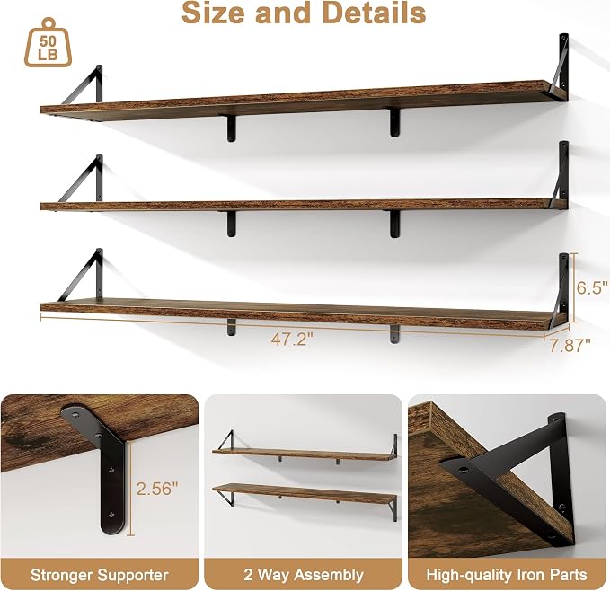 Fun Memories Extra Long Floating Wall Shelves, 48 x 8 Inches - Image 2