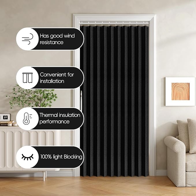 Accordian Door Curtain, 100% Blackout Folding Magnetic Doorway Curtains - Image 8