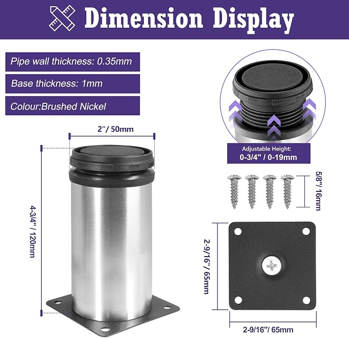 5 Inch Metal Furniture Legs Stainless Steel Adjustable Legs Silver Metal Legs - Image 5