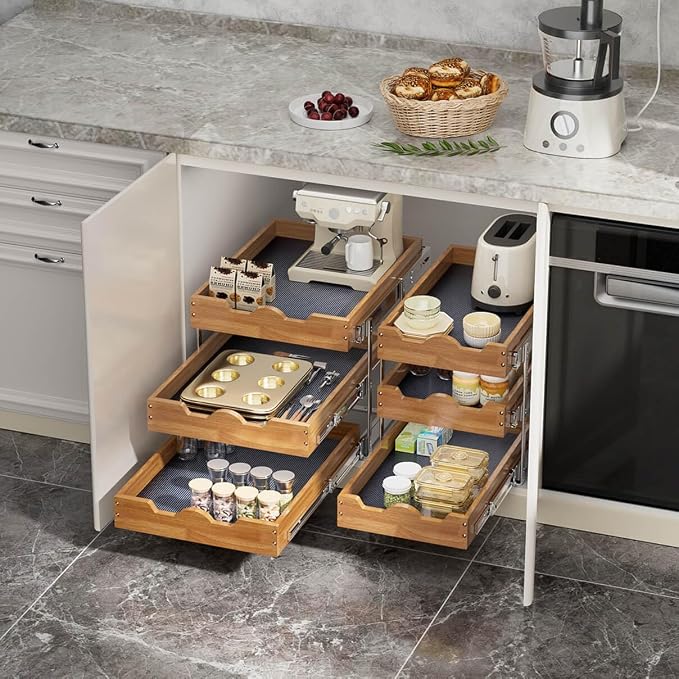OCG Pull Out Cabinet Drawer 20" W x 21" D, 3 Tier Pull Out Cabinet Organizer - Image 4