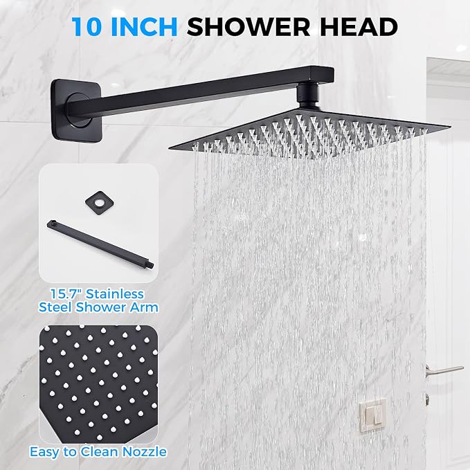 10" Matte Black Rainfall Shower Faucet Set - Image 4