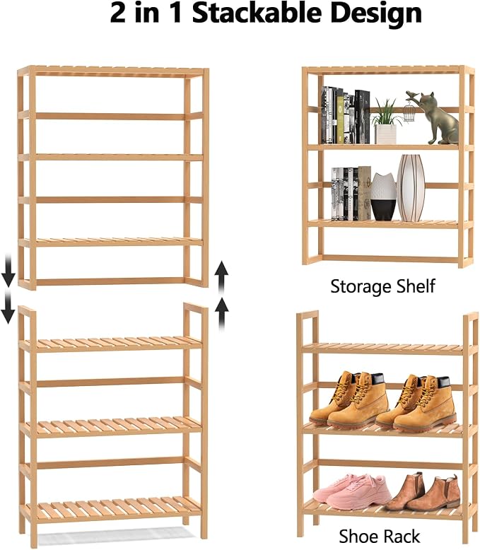 VASMIA 6-Tier Bamboo Shelf, Bamboo Storage Shelving Unit, Tall Bookcase - Image 6