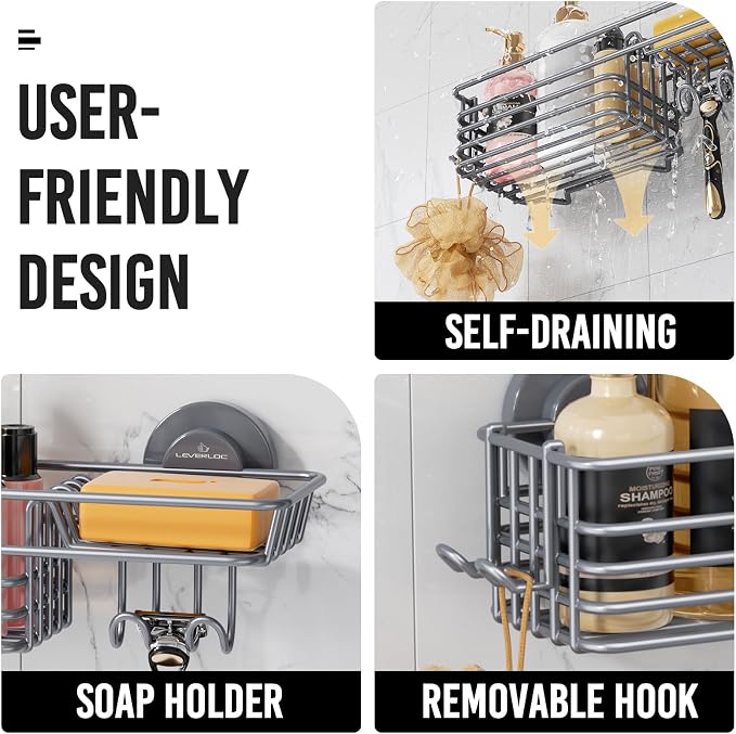 LEVERLOC Shower Caddy Suction Cup, Heavy Duty Bathroom Organizer - Image 4