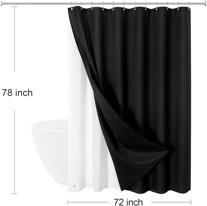 3 in 1 Long Shower Curtain Set-72 W x 78 H, Waterproof Fabric - Image 8