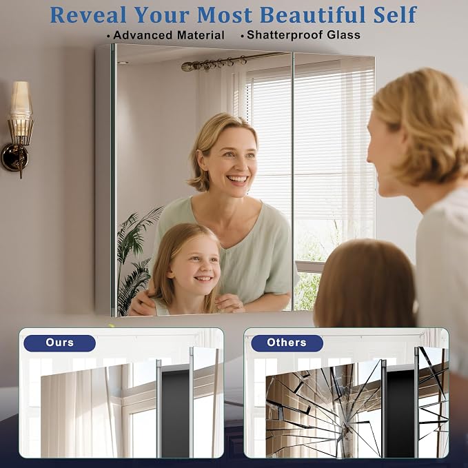 Bathroom Medicine Cabinet with Mirror, 36 Inch x 26 Inch Bathroom Mirror - Image 3