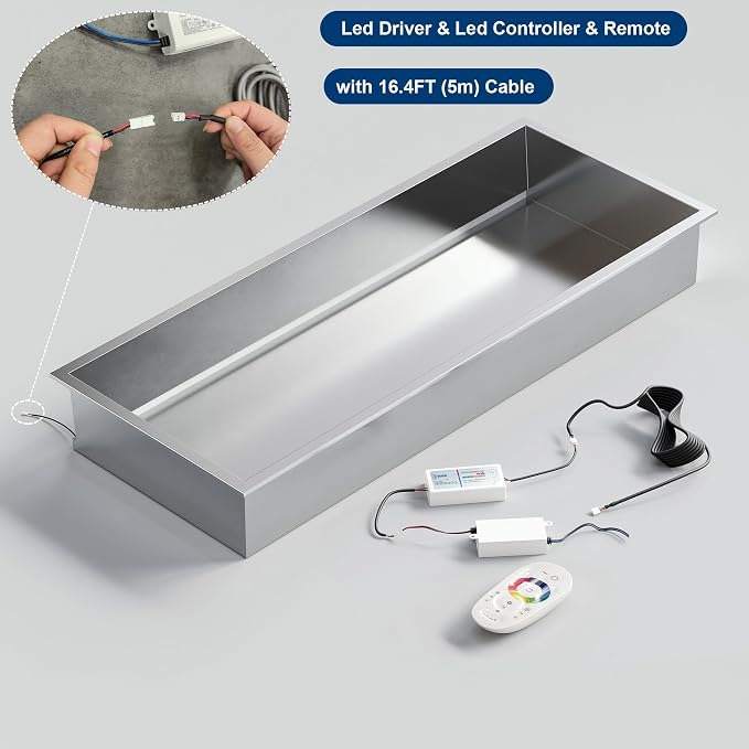 36X12 RGB Shower Niche, Brushed Nickel Stainless Steel LED Wall Niche, No Tile - Image 4