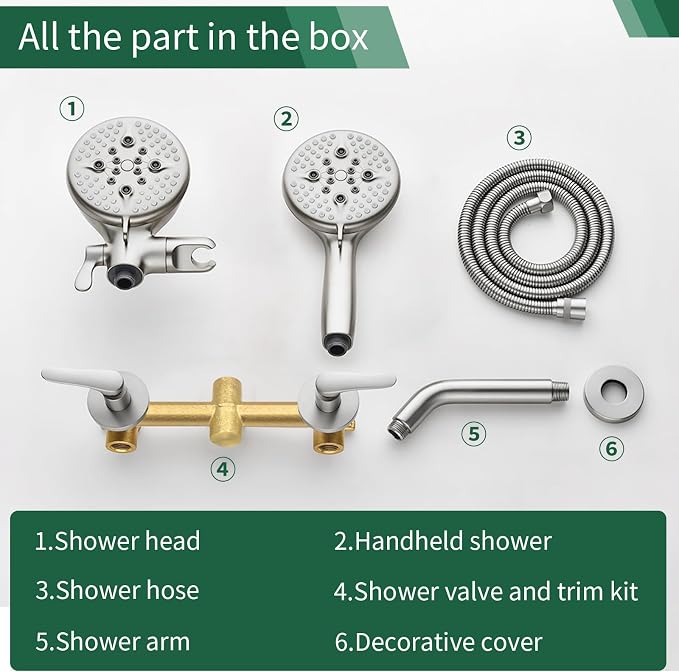 2 Handle Shower Faucet Shower System Complete 2 in 1 Shower Combo Set - Image 5