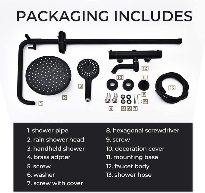 Outdoor Shower Faucet Set 8" Square Shower Head 3 Function Thermostatic - Image 7