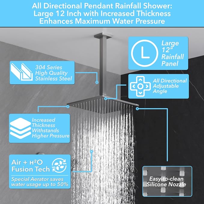 VANFOXLE Shower Faucet Set Brushed Nickel Shower System, Push Button Diverter - Image 2