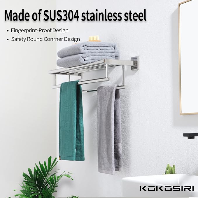 KOKOSIRI Bath Towel Rail Bathroom Towel Rack Towel Holder 24 Inch Towel Shelf - Image 6