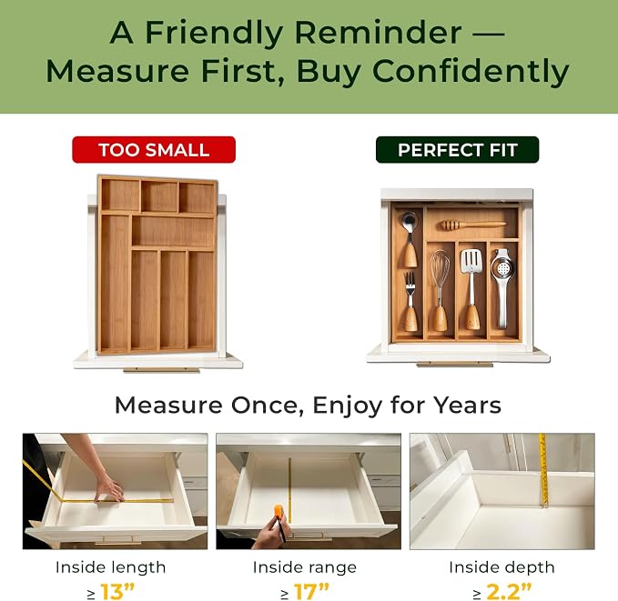 Carbonized Bamboo Kitchen Drawer Organizer, 8 Slots Silverware Organizer - Image 2