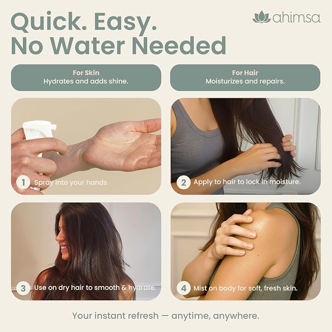 Ahimsa Hair and Body Mist Glow Spray, Fast-Drying Non-Greasy Dry Oil Hair - Image 6
