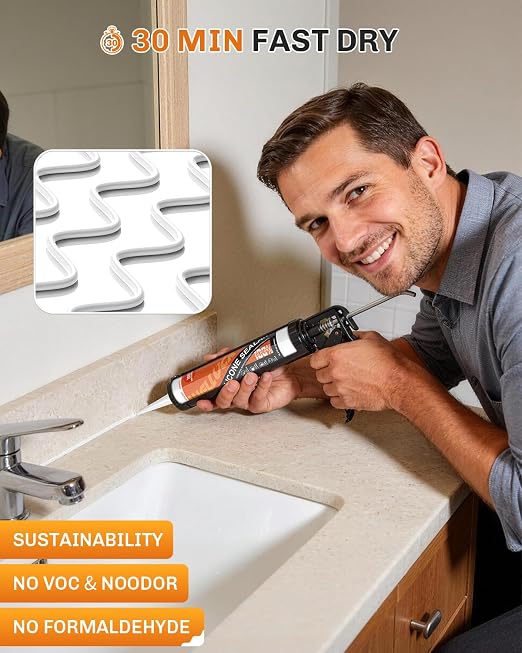 WELLUCK White Silicone Caulk, 100% Waterproof Silicone Sealant Adhesive Caulking - Image 4