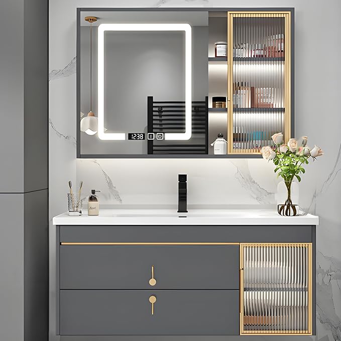 24''Bathroom Vanity with Sink, Floating Bathroom Cabinet Include Smart LED by LUTHXAY