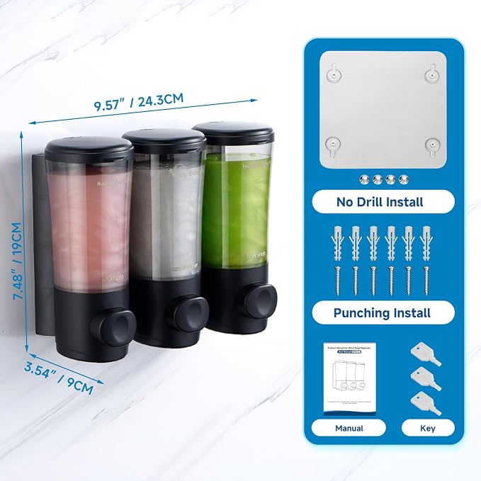 Shampoo and Conditioner Dispenser No Drill Shower Soap Dispenser Wall Mounted - Image 7