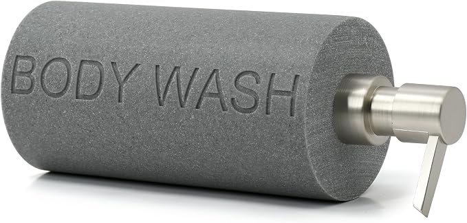 Resin Neutral Gray Sandstone Body Wash Engraved Bottle Refillable Pump Dispenser - Image 7