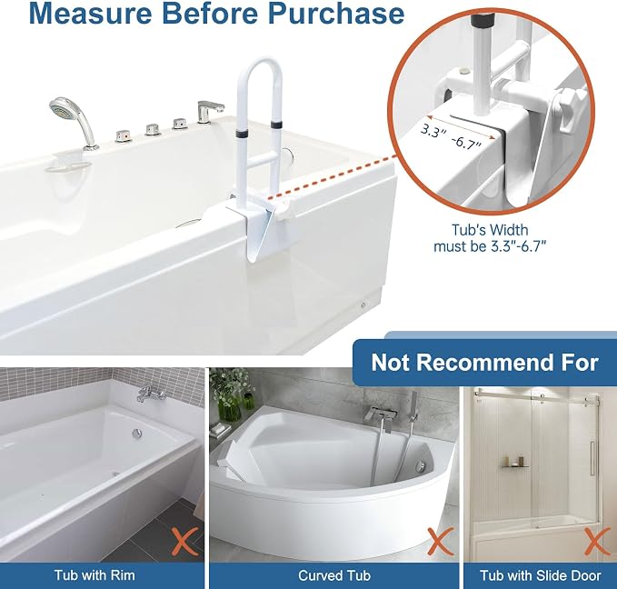 Adjustable Bathtub Safety Rail for Elderly, Tub Grab Bar for Bathroom, - Image 2