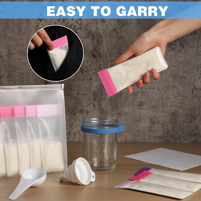 67pcs Protein Powder Travel Container Set 42 Single Dose Bags 6 Large Reusable - Image 5