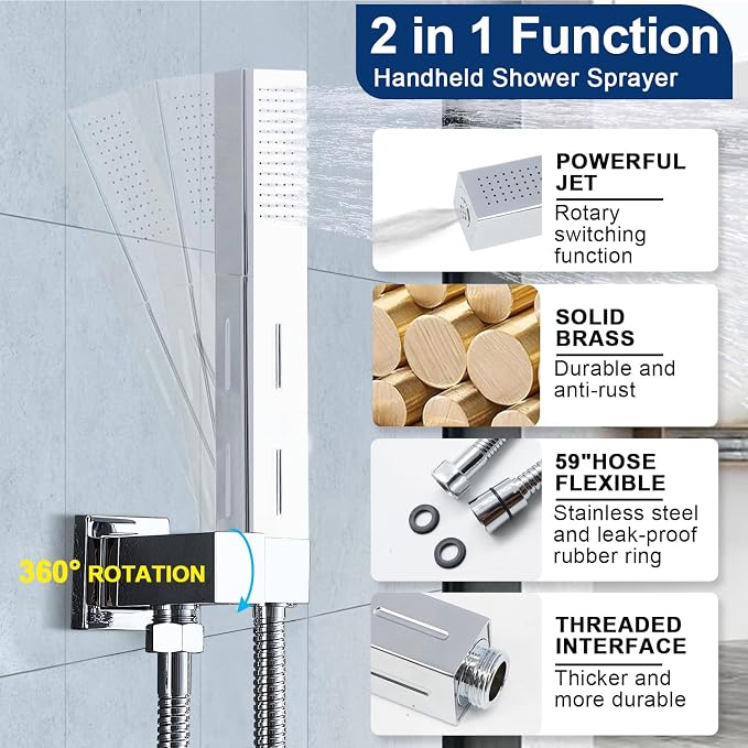 Dual Shower Heads System 16"x32" Ceiling Mount Rainfall and 6" Wall Mounted - Image 6