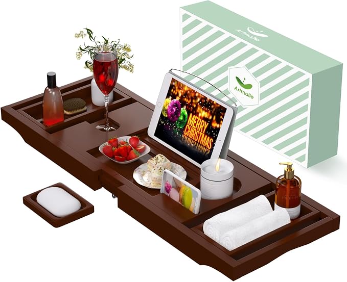 Bathtub Caddy Tray for Tub, Foldable Bamboo Bath Table Tray by Artmalle