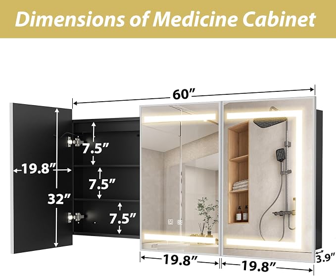 APRILSOUL 60X32 Inch Silver Bathroom Medicine Cabinet - Image 4