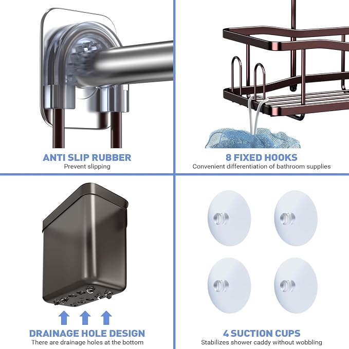 Hanging Shower Caddy Bathroom Organizer: Rustproof Shower Shelf Racks Over - Image 5