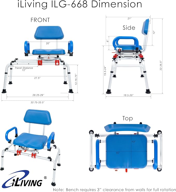 iLIVING ILG-668 Tub Transfer Bench Shower Chair - Image 4